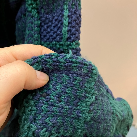 Kenji vintage green and blue button down hand-knitted cardigan sweater, L - Picture 4 of 11